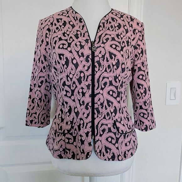 Nueva - Pink and Black Embroidered Zip Blazer - Picture 4 of 10